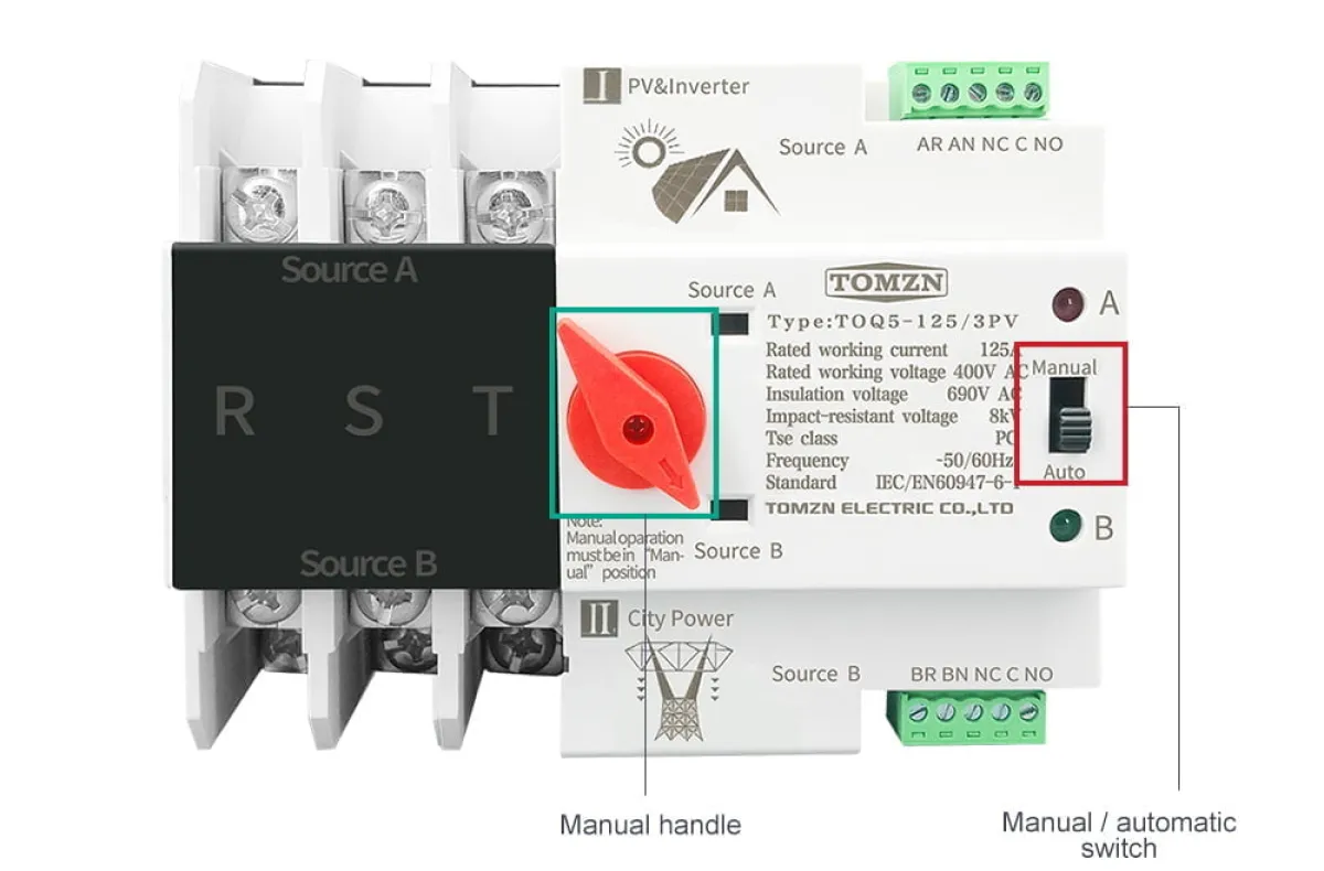 TOMZN 63/100A Automatic ATS | Solar/Generator Transfer Switch - 220V, UPS Concept | Seamless Power Backup for Homes & Bu