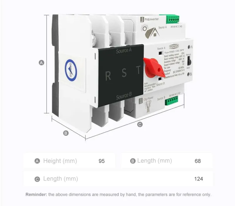 TOMZN 63/100A Automatic ATS | Solar/Generator Transfer Switch - 220V, UPS Concept | Seamless Power Backup for Homes & Bu