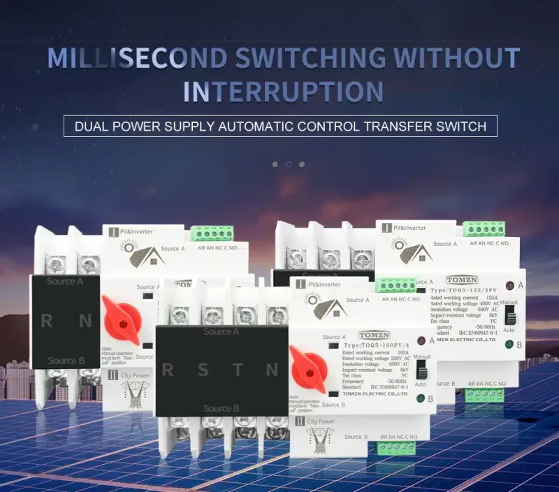 TOMZN 63/100A Automatic ATS | Solar/Generator Transfer Switch - 220V, UPS Concept | Seamless Power Backup for Homes & Bu