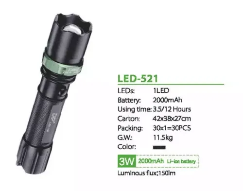 DP. Light 521 Zoomable LED Torch | 3 Modes, 2000mAh Rechargeable, Aluminum Alloy | Police, Outdoor, Emergency, Camping, Signaling - photo 5