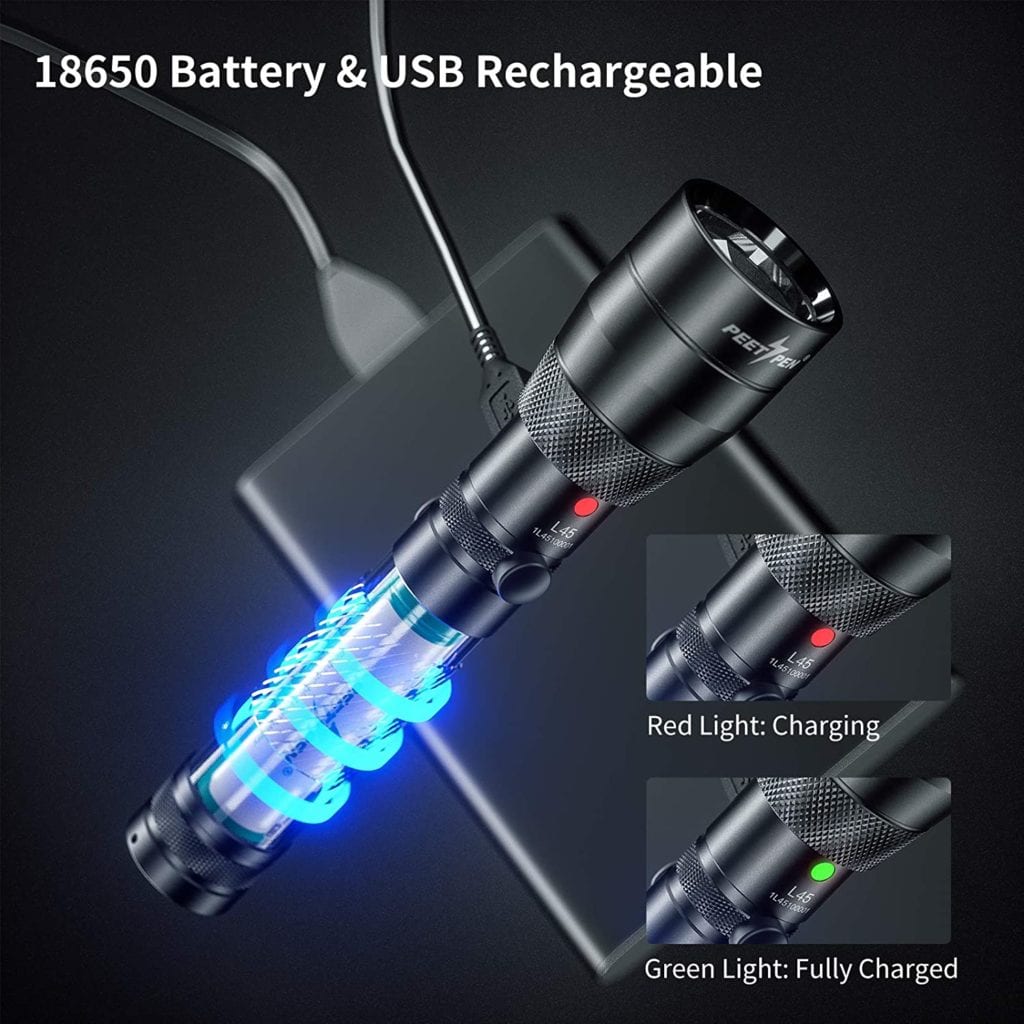 PEETPEN L45 Flashlight: 900lm, 0.5Km Beam, USB Rechargeable, IPX6 Waterproof, Aluminium Alloy; Camping, Outdoors, Emerge