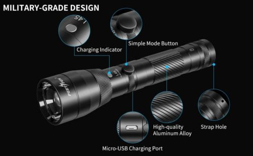 PEETPEN L45 Flashlight: 900lm, 0.5Km Beam, USB Rechargeable, IPX6 Waterproof, Aluminium Alloy; Camping, Outdoors, Emerge