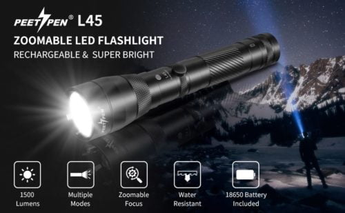 PEETPEN L45 Flashlight: 900lm, 0.5Km Beam, USB Rechargeable, IPX6 Waterproof, Aluminium Alloy; Camping, Outdoors, Emerge