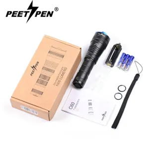 PEETPEN C60 LED Zoomable Flashlight | 0.26km Beam, 1000 Lumens, IPX6 Waterproof | Aluminum Alloy for Camping, Rescue