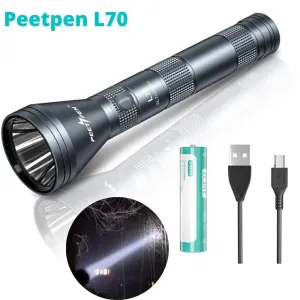 PEETPEN L70 Flashlight: 0.7km Beam, 1500lm Super Bright, USB Rechargeable, Heavy-Duty Aluminum, Water-Resistant for Camping & Outdoor Use. 21cm (8.26in).