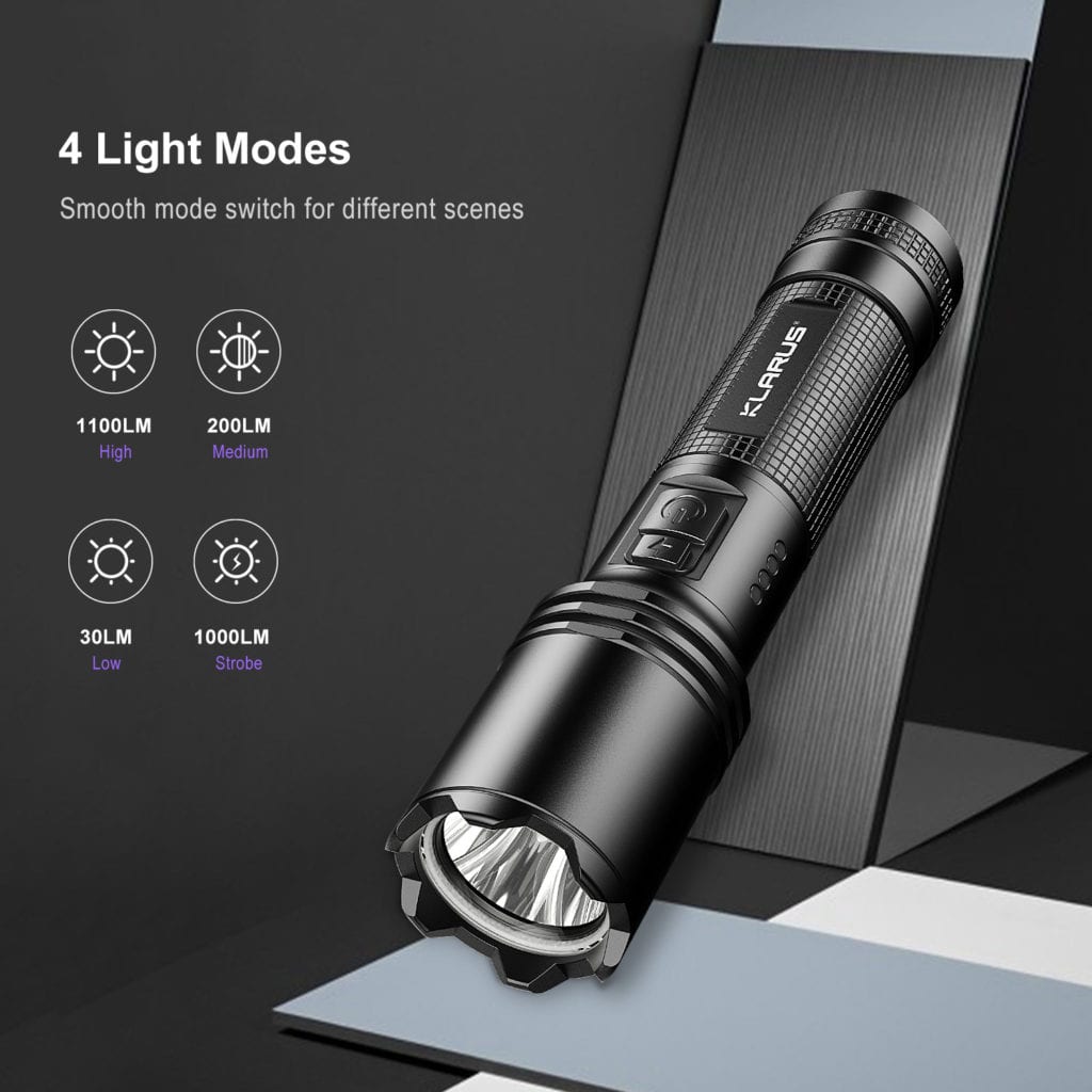 Klarus A1 Flashlight | 1100 Lumens, 230m Beam | USB-C Rechargeable, Camping, Emergency | Aluminum Alloy, IPX6 Waterproof