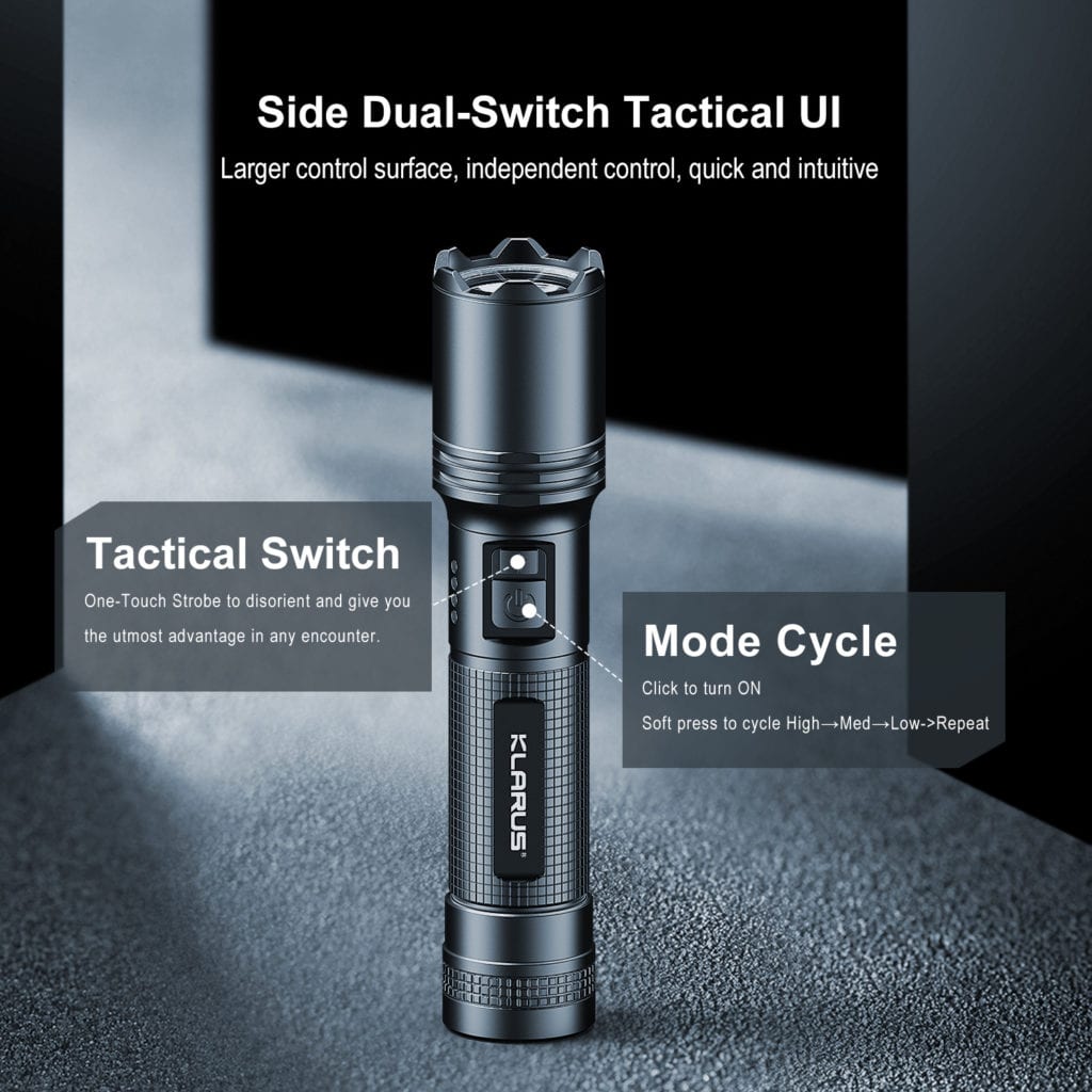 Klarus A1 Flashlight | 1100 Lumens, 230m Beam | USB-C Rechargeable, Camping, Emergency | Aluminum Alloy, IPX6 Waterproof