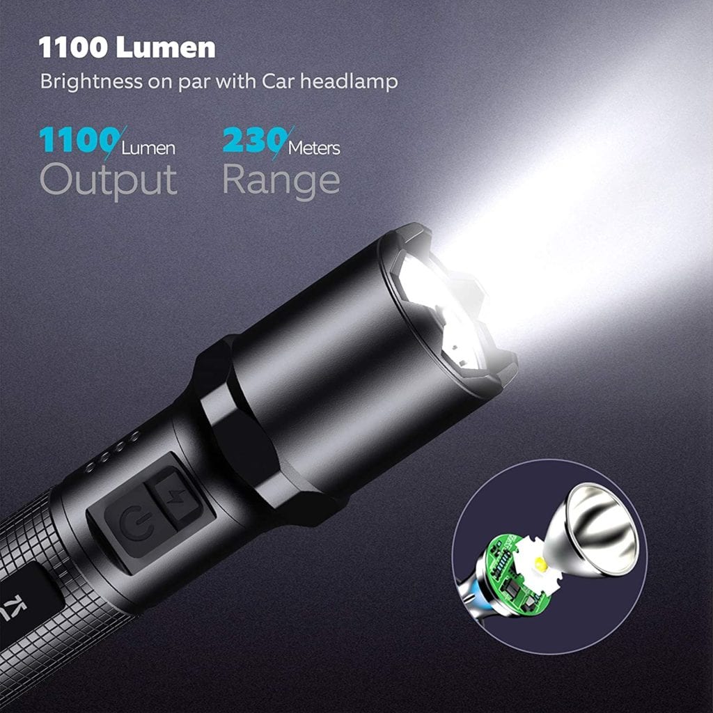 Klarus A1 Flashlight | 1100 Lumens, 230m Beam | USB-C Rechargeable, Camping, Emergency | Aluminum Alloy, IPX6 Waterproof