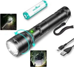 PEETPEN L45 Flashlight: 900lm, 0.5Km Beam, USB Rechargeable, IPX6 Waterproof, Aluminium Alloy; Camping, Outdoors, Emergencies
