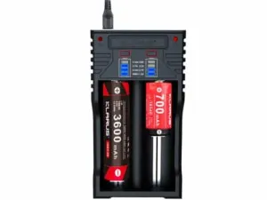Klarus K2 2-Bay Smart Charger: Li-ion, NiMH, NiCd | 1A Fast Charge, Power Bank | Charges AA, AAA, 18650 & More | ABS | 115mm (4.53")