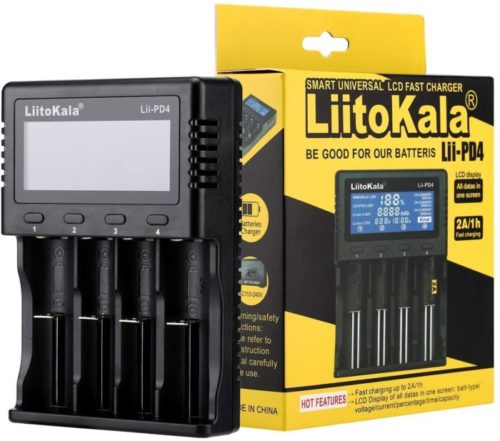 LiitoKala Lii-PD4: 4-Bay Smart Charger | LCD Display, Overcharge Protect | Charges 18650, AA, AAA, 26650, 21700 & More |