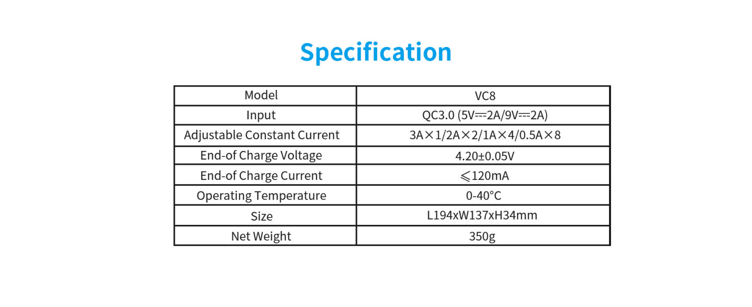 XTAR VC8 Charger: 8-Channel Fast Charge Li-ion/NiMH, QC3.0 USB-C, LCD Display, AA/AAA, 18650/21700 Batteries in Kenya