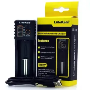 LiitoKala Lii-100 Charger: USB 5V/1A Output for 18650 26650 14500 Batteries; Flashlights, Gimbals; Ni-MH/Li-ion; (Batteries NOT included)