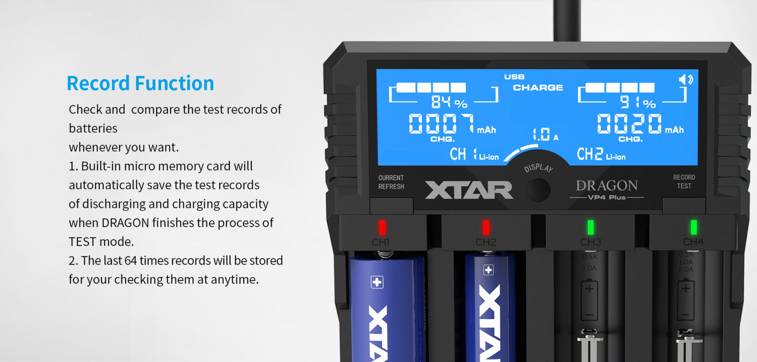 Xtar Dragon VP4 Plus Charger | 4-Bay Li-ion/NiMH Smart Charger, Power Bank, Voltage/Resistance Test, LCD Display in Keny