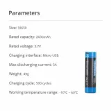 Wuben 18650 USB Rechargeable Battery | 2600mAh Li-ion for Flashlights, Gimbals & Streetlights | 69mm (2.7") Long - photo 2