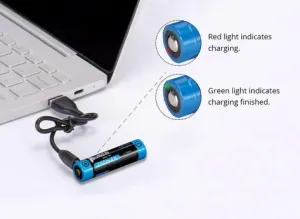 Wuben 18650 USB Rechargeable Battery | 2600mAh Li-ion for Flashlights, Gimbals & Streetlights | 69mm (2.7") Long