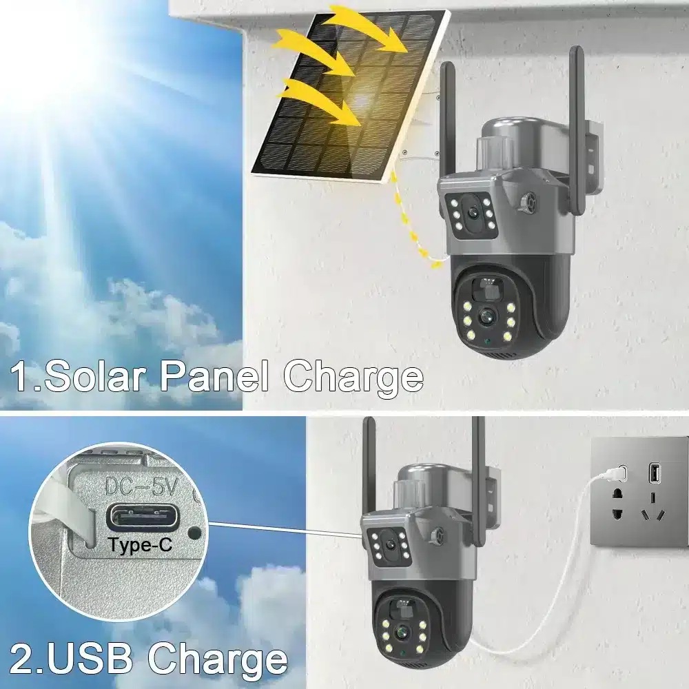 4G Solar Camera DUAL Lens - 4MP CCTV, V380 Pro App, Outdoor Security, SIM Slot, Night Vision in Kenya