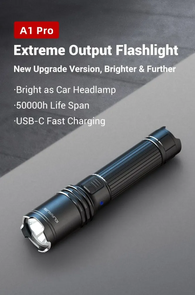 Klarus A1 PRO Torch | 1300 Lumens, 230m Beam | USB-C Rechargeable Tactical Flashlight for Outdoor & Emergency Use in Ken
