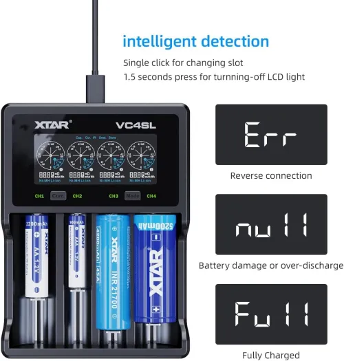 XTAR VC4SL Charger: 4-Bay USB-C Fast 3A Charger for 18650, 21700, AA, AAA & More | LCD, Capacity Test | Flashlights, Vaping, DIY - photo 4