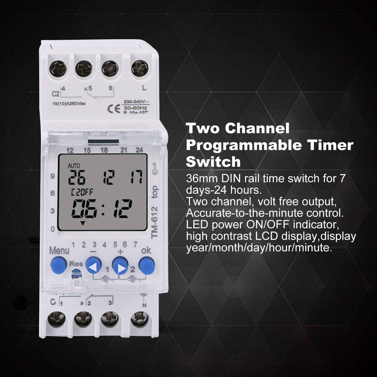 ManHua MT822 Astronomical Timer Switch | 2 Relay, 240V 16A | Automate Lighting, Irrigation, Signage, Digital LCD, 7-Day