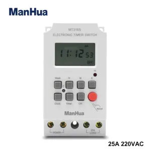 ManHua MT316S AC Timer Switch with seconds | 25A 220VAC DIN Rail Programmable for Lighting, Irrigation, School Bells, Industrial Machinery - 1 Sec to 168 Hrs Timing, 28 On/Off Settings