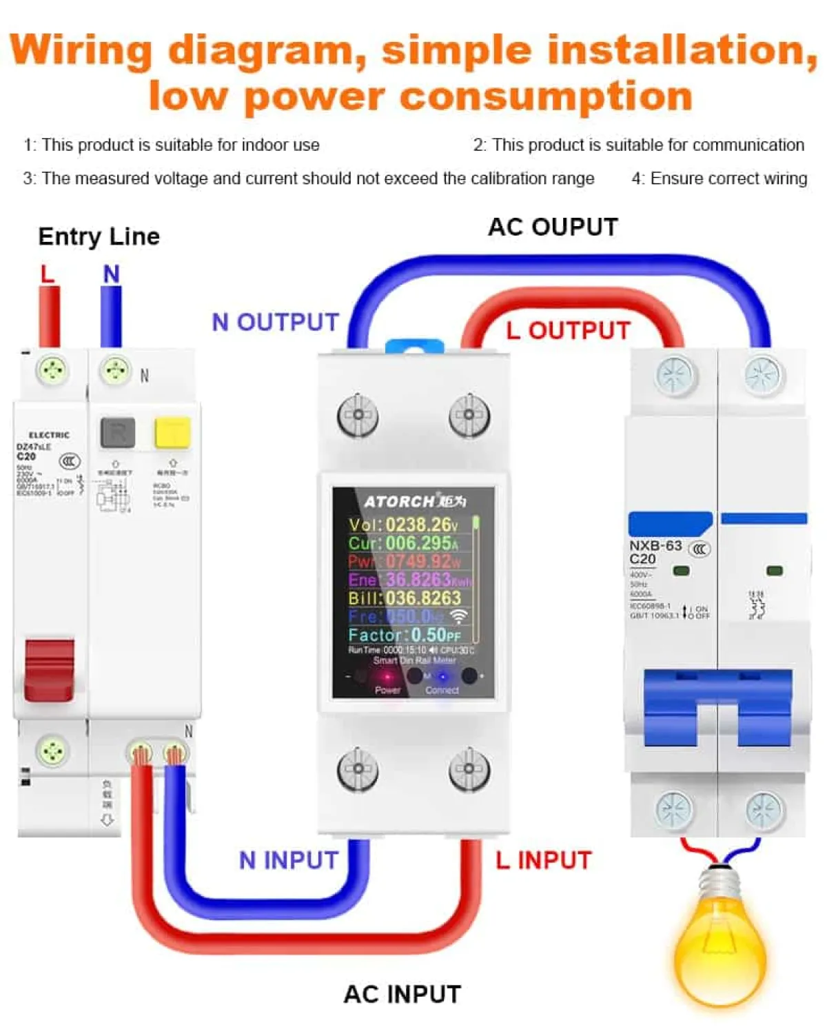 Atorch GR2PWS WiFi Smart Energy Meter | Tuya App | 100A 32kW | Real-time Monitoring & Auto-Off for Rentals & Home Saving