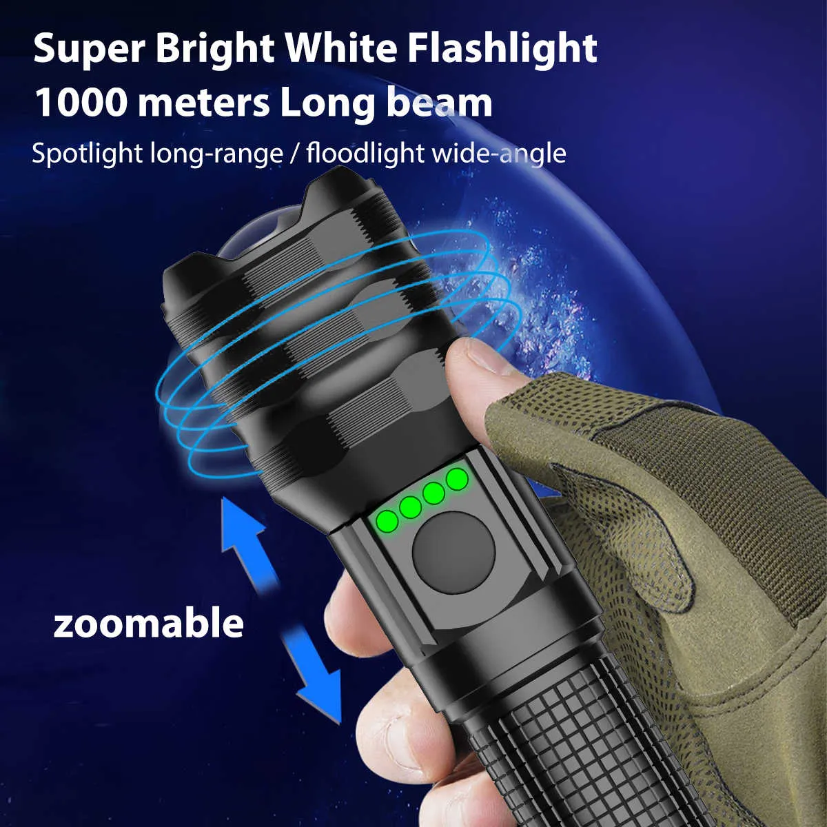 OSRAM 1KM Zoomable Flashlight – 1000m Beam, Rechargeable, 6 Modes, Aircraft-Grade Aluminum, IPX44 Waterproof for Camping