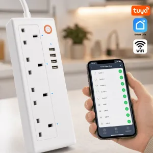 Tuya Smart Power Extension Powerstrip: 4 AC+4 USB Ports | Wi-Fi App/Voice Control, Schedules, Energy Monitor - Automate Home, Office, Plants