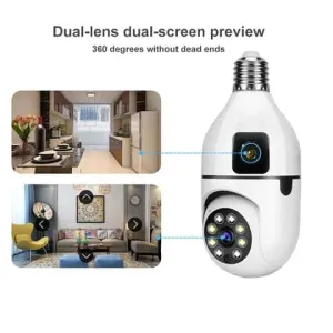 V380 Bulb Camera 5MP WiFi Dual Lens Security Camera - Full HD 1080p, Night Vision, Two-Way Audio, App Control (V380 Pro), E27 Socket, Home/Office Monitoring