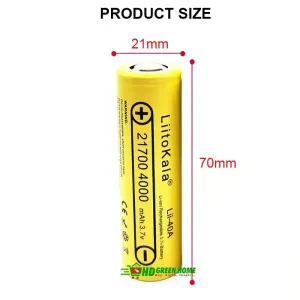 LiitoKala Lii-40A 21700 Battery – 4000mAh 40A High Drain, Flat Top, Unprotected for Vapes, Flashlights, Power Tools