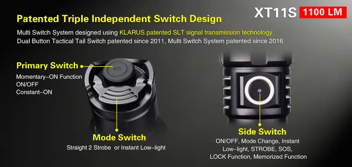 Klarus XT11S tactical switches detail