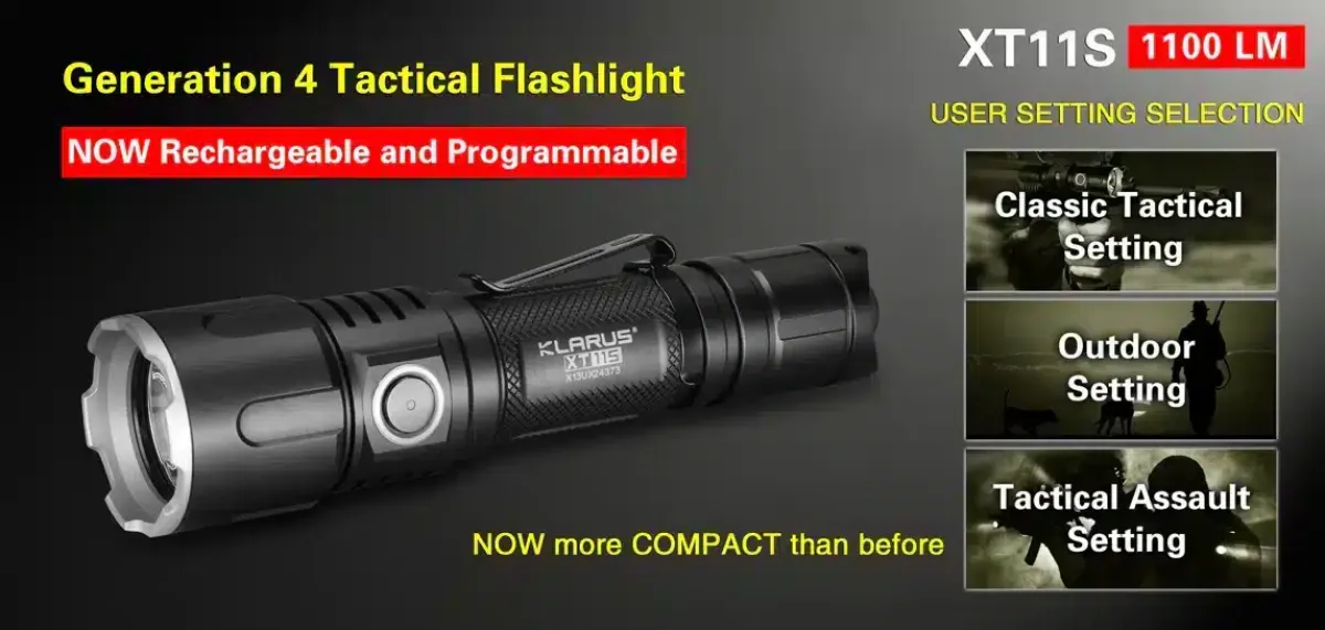 Klarus XT11S: 330m (1082ft) Tactical Flashlight | 1100 Lumens, Waterproof, Rechargeable, Durable | Ideal for Security, C