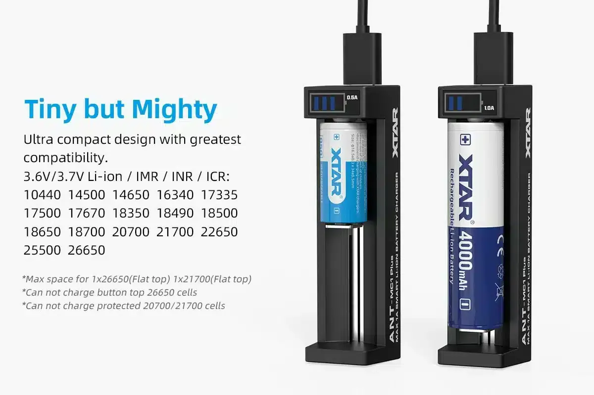 XTAR MC1 Plus – 1 Bay USB Lithium Battery Charger for AA, AA 18650, 21700, 26650 e.t.c in Kenya