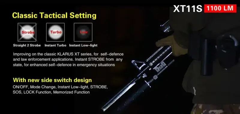 Klarus XT11S: 330m (1082ft) Tactical Flashlight | 1100 Lumens, Waterproof, Rechargeable, Durable | Ideal for Security, C