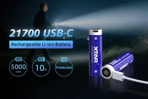 XTAR 21700 5000mAh Flat-Top Battery – USB-C Input, Ideal for Flashlights e.t.c