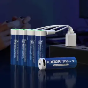 4 Pack XTAR AA Lithium-ion USB-C Battery 1.5V 2A, 4100mWh 2450mAh with LED Indicator