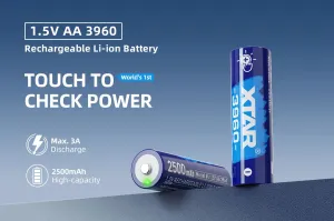 XTAR AA 1.5V 3960 2500mAh Rechargeable Li-ion Battery – 4-Pack, Touch LED, Perfect for Home & Church Devices