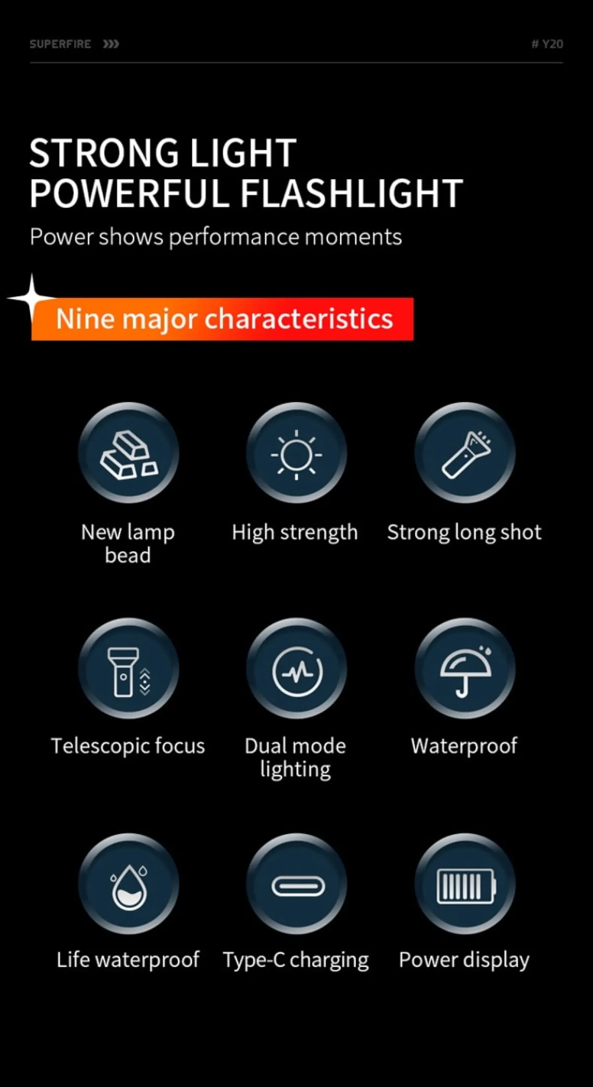 SUPERFIRE Y20 Long Range Zoomable Flashlight in Kenya