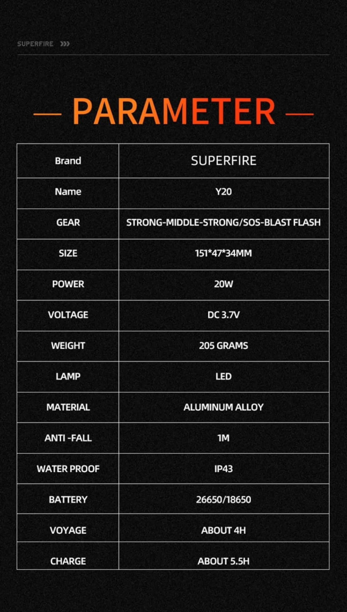 SUPERFIRE Y20 Long Range Zoomable Flashlight in Kenya