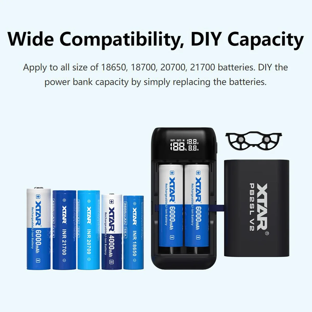 XTAR PB2SL 2-slots Battery Charger & Power Bank for 18650 / 21700