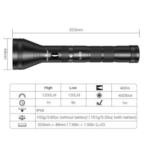 Buy Best 400M Peetpen L30 Led Usb Rechargeable Flashlight 1200 Lumens 400Meters Beam Ipx6 Waterproof 2Sc Li Ion 1200Mah Batteryincluded 6 Price In Kenya Lumen Vault 400M Peetpen L30- Led Usb Rechargeable Flashlight 1200 Lumens, 400Meters Beam, Ipx6 Waterproof, 2Sc Li-Ion 1,200Mah Battery(Included) Super Bright Flashlights Peetpen L30 Flashlight Adopts German Osram P8 Led, The Maximum Output Is 1200 Lumens, And The Maximum Beam Length Nearly 1968Ft(600M). The Flashlights Are 7.97In Length, Weigh 8.47Oz With A Battery.4 Modes / Convenient Operation?Features 4 Modes Settings: High / Low / Strobe / Sos. One Button Is Used For All Operations, So No Complicated Operation Process. The Ergonomic Design Of Led Flashlights Does Not Feel Tired After Using The Flashlight For A Long Time. Give You A Comfortable Experience.Usb Rechargeable Flashlight. This Led Torch Is Powered By A 18650 Rechargeable Li-Ion Battery, Also It Comes Charging Cable (Included) To Charges The Battery. The Flashlight'S High Lumens Full Recharge In Just 3 Hours And After Being Fully Charged In Low Mode, It Can Continue To Use For 9 Hours. It With Low Battery Indicator Built Into The Light And The Red/Green Shows On The Switch To Indicate Battery Power And Charging Status.?Waterproof And Durable. The Rechargeable Flashlight Is Made Of Strong Aluminum Alloy, Ipx6-Rated Water-Resistant, And Designed For Use In Heavy Rain And Impact Resistance Of 1 Meter. Its Durable Aluminum Body And Shock-Resistance Endure Rough Handling.The Packing List Includes 1 Peetpen L30 Flashlight, 1 Rechargeable Battery (In The Flashlight), 2 Waterproof Backup Rings, And 1 User Manual. Free Returns Within 30 Days. Free Maintenance Within 1 Year, Customer Service 24 * 7 Hours.