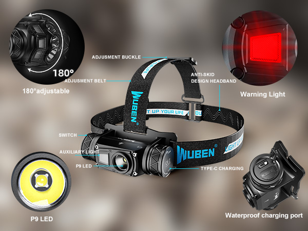 Wuben H1 Headlamp – 1200Lm Rechargeable Led Head Torch For Cycling Hiking Outdoors 1 Light Up Your Path With The Wuben H1 Led Headlamp, A Rugged And Reliable Headlight Designed For Night Cyclists, Campers, Emergency Responders, And Outdoor Workers. This Compact Yet Powerful Headlamp Features A 1200-Lumen Output From An Osram P9 Led, With An Impressive 125-Meter Beam Distance And An Adjustable 180° Tilt Angle. Built For Comfort, Clarity, And Durability, The H1 Includes 11 Versatile Light Modes(Main Beam (Moon/Low/Med/High), Red Flood, Red Flash, Blue Beacon, Sos, Strobe), A 2600Mah 18650 Rechargeable Battery, And Micro-Usb Charging. Whether You'Re Navigating Dark Trails, Working Hands-Free In Low Light, Or Preparing For Emergencies, This Ip68-Rated Headlamp Delivers Dependable Illumination Anytime, Anywhere.