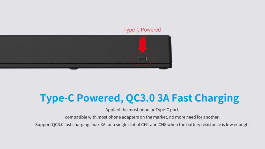 Evlxgft7Qui9Ce4L8Gmp1G The?Xtar Vc8?Is An 8-Channel Charger That Supports Li-Ion, Nimh, And Nicd Chemistries. This Charger Supports Qc3.0 Fast Charging And Has A Max 3A Current For Each Slot. This Can Be Changed Manually To Either 3A, 2A, 1A, 0.5A, Or 0.25A Allowing The User To Adjust The Currents To The Demands Of Their Batteries. The?Xtar Vc8?Utilizes A Usb-C Input Current For Faster Charging Of All The Batteries. Another Great Bonus To This Battery Charger Is That Integrated Lcd Screen That Provides Real-Time Information Including Voltage, Capacity, Internal Resistance, And Battery Type. The?Vc8 Has Two User Modes: Grade And Storage. Storage Mode Makes It Easier To Charge Or Discharge Batteries To Their Rated Voltage To Maximize The Lifespan Of Your Batteries Especially When They'Re In Transport. Grade Mode Tests The True Capacity Of Your Batteries So You'Ll Know What They'Re Truly Capable Of.