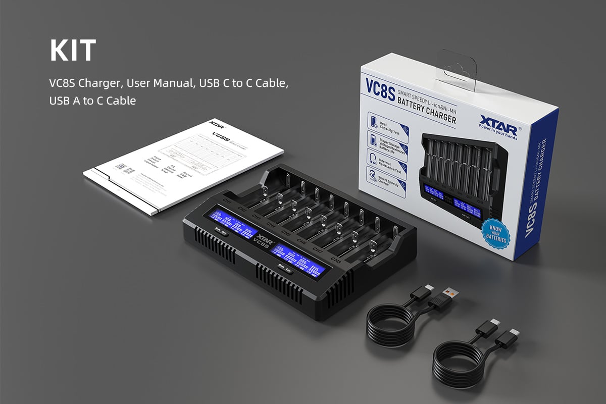 Xtra Vc8 Lithium Batteries Charger 9 Battery Charger For Microphone, Flashlight, Drone, Vape Batteries