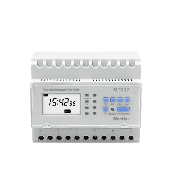 Mt317 16A Din Rail Digital Timer Switch 220Vac380Vac 3 Phase 3 Wire Time Control 2 The Manhua Mt317 3-Phase Digital Timer Switch Is A 16A Din Rail Timer Switch For Precise Time Control In 380Vac Systems. It Offers Minute, Hourly, Daily And Weekly Scheduling With Up To 16 Programmable Settings.  The Din Rail-Mounted Design Ensures Easy Installation, And It Operates Reliably In Temperatures From -10℃ To +60℃. The Mt317 Provides Dependable Three-Phase Time Control For Both Commercial And Industrial Applications.