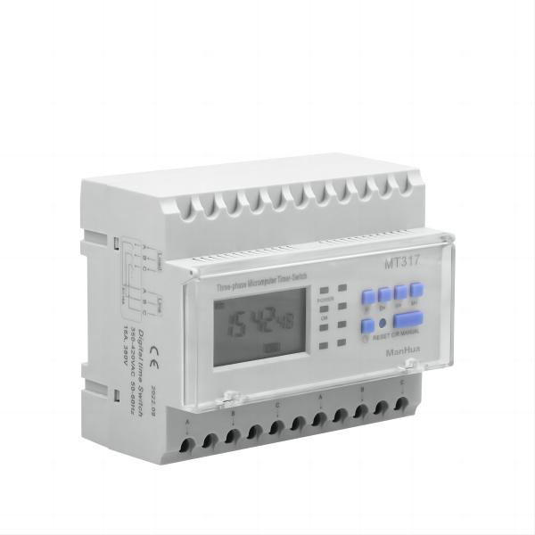 Mt317 16A Din Rail Digital Timer Switch 220Vac380Vac 3 Phase 3 Wire Time Control 4 The Manhua Mt317 3-Phase Digital Timer Switch Is A 16A Din Rail Timer Switch For Precise Time Control In 380Vac Systems. It Offers Minute, Hourly, Daily And Weekly Scheduling With Up To 16 Programmable Settings.  The Din Rail-Mounted Design Ensures Easy Installation, And It Operates Reliably In Temperatures From -10℃ To +60℃. The Mt317 Provides Dependable Three-Phase Time Control For Both Commercial And Industrial Applications.