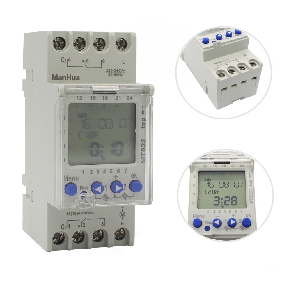 Manhua Mt822 Random Clock Summer Time Timer Switch 1 The Manhua Mt822 Astronomical Digital Timer Switch Is The Ultimate Solution For Automating Lighting And Electrical Systems, It Automatically Adjusts On And Off Times Based On The Exact Sunrise And Sunset In Your Location, Providing Optimal Energy Efficiency And Precise Control.