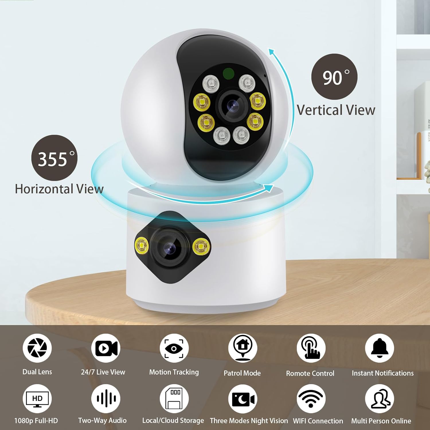 Wifi Dual Lens Baby Monitor Baby Monitor Nanny Cctv Camera With Human Detection Survaillance Camera For Home 4 6Mp Wifi Nanny Cctv Baby Monitor, Icsee App How It Works: Has Dual Lenses For Monitoring Two Sides At The Same Time, Displaying Split-Screen Footage On Your Phone Using The Icsee App(See The Demo Pics Below).Control It From Anywhere In The WorldYou Can Listen And Talk To The Person On The Other End, Rotate The Nanny Cctv From Your Smartphone, OrEnable Automatic Motion Tracking For Following Movement.Sd Card Slot Or Cloud For Storing The Recorded Footage Which Can Be Reviewed On Your Phone. Has Night Vision For Seeing In The Night, And It Captures In Either Colored Or Black 'N' White Pictures. Connect To More That 5 Phones. Key Features Of The Nanny Camera Surveillance Cctv: Ultra-Clear Imaging: Enjoy 6Mp Resolution With Dual Lenses For Comprehensive Home Monitoring. One Lens Has Fixed Zoom; The Other Is Remotely Adjustable Via Your Mobile Device.Smart Night Vision: Equipped With Infrared And White Lights For Clear Visibility Day And Night, Allowing Remote Control For Real-Time Monitoring.24/7 Recording: Continuous Monitoring With Motion And Sound Detection, Plus Instant Smartphone Alerts. Ideal For Pet Monitoring Or As A Nanny Cam.Two-Way Audio: Communicate In Real-Time With Built-In Speakers And Microphones. Easily Share Access With Family Members For Collaborative Home Protection.Secure Storage: Supports Micro Sd Cards (Up To 128Gb, Not Included) And Cloud Storage For Footage Protection. Versatile Mounting Options For Easy Placement.