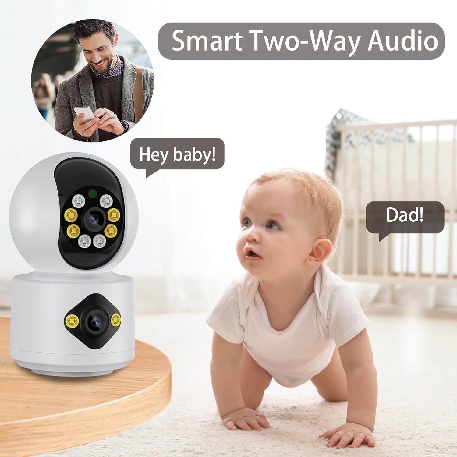 Wifi Dual Lens Baby Monitor Baby Monitor Nanny Cctv Camera With Human Detection Survaillance Camera For Home 7 6Mp Wifi Nanny Cctv Baby Monitor, Icsee App How It Works: Has Dual Lenses For Monitoring Two Sides At The Same Time, Displaying Split-Screen Footage On Your Phone Using The Icsee App(See The Demo Pics Below).Control It From Anywhere In The WorldYou Can Listen And Talk To The Person On The Other End, Rotate The Nanny Cctv From Your Smartphone, OrEnable Automatic Motion Tracking For Following Movement.Sd Card Slot Or Cloud For Storing The Recorded Footage Which Can Be Reviewed On Your Phone. Has Night Vision For Seeing In The Night, And It Captures In Either Colored Or Black 'N' White Pictures. Connect To More That 5 Phones. Key Features Of The Nanny Camera Surveillance Cctv: Ultra-Clear Imaging: Enjoy 6Mp Resolution With Dual Lenses For Comprehensive Home Monitoring. One Lens Has Fixed Zoom; The Other Is Remotely Adjustable Via Your Mobile Device.Smart Night Vision: Equipped With Infrared And White Lights For Clear Visibility Day And Night, Allowing Remote Control For Real-Time Monitoring.24/7 Recording: Continuous Monitoring With Motion And Sound Detection, Plus Instant Smartphone Alerts. Ideal For Pet Monitoring Or As A Nanny Cam.Two-Way Audio: Communicate In Real-Time With Built-In Speakers And Microphones. Easily Share Access With Family Members For Collaborative Home Protection.Secure Storage: Supports Micro Sd Cards (Up To 128Gb, Not Included) And Cloud Storage For Footage Protection. Versatile Mounting Options For Easy Placement.