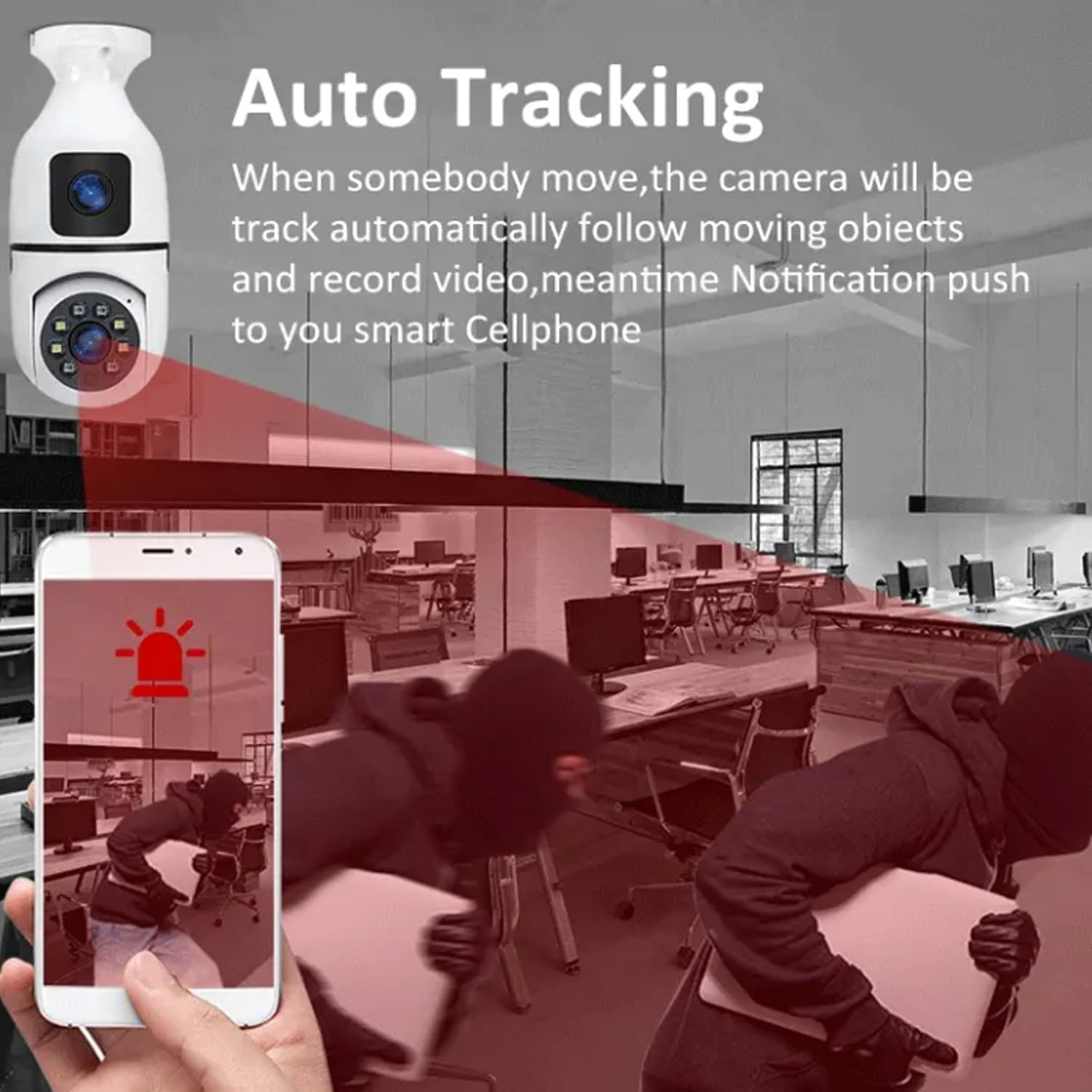 Wifi Dual V380 Bulb Camera 4 Smart Motion Detection And Auto-Tracking Allow The Camera To Follow Movement Automatically. With Two-Way Audio, You Can Hear And Speak To Anyone Near The Camera — Whether You'Re Greeting Guests Or Warding Off Unwanted Visitors.
